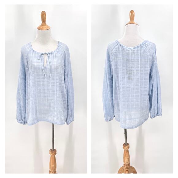 SKIN WORLDWIDE Textured Cotton Gauze Pajama Top Womens 2 Medium Light Blue NEW - Picture 3 of 16